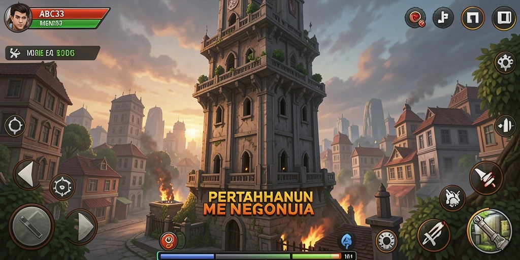 Screenshot utama menunjukkan aksi seru Tower Defense ABC33.
