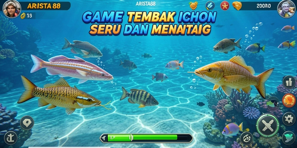 Screenshot gameplay ARISTA88 menunjukkan aksi Tembak Ikan yang seru.