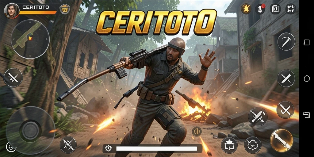 Screenshot gameplay aksi menegangkan CERITOTO dengan aksi karakter utama.