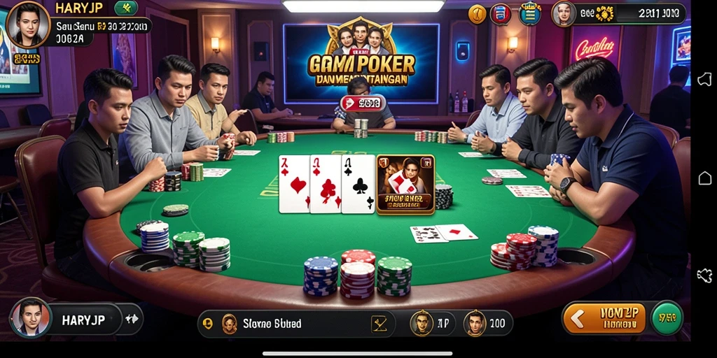 Tangkapan layar gameplay HARAPJP menampilkan suasana seru dan kompetitif dalam permainan Poker.