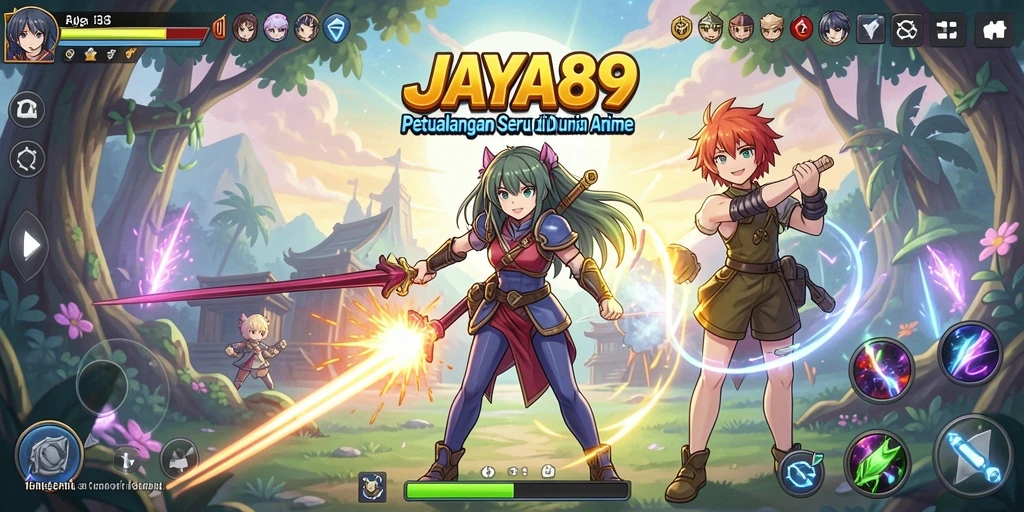 Screenshot gameplay utama JAYA89 dengan aksi seru karakter anime.