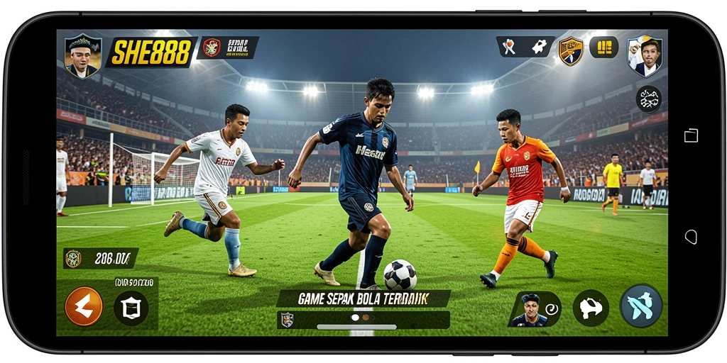 Tampilan gameplay seru dalam pertandingan sepak bola.
