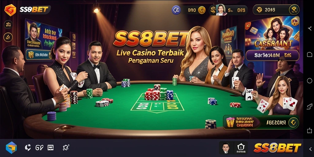 Screenshot gameplay SS88BET menunjukkan dealer nyata dan interaksi langsung.