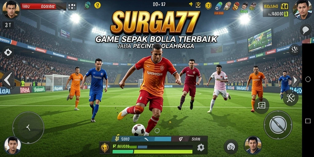 Screenshot SURGA77 menampilkan aksi permainan sepak bola yang seru.