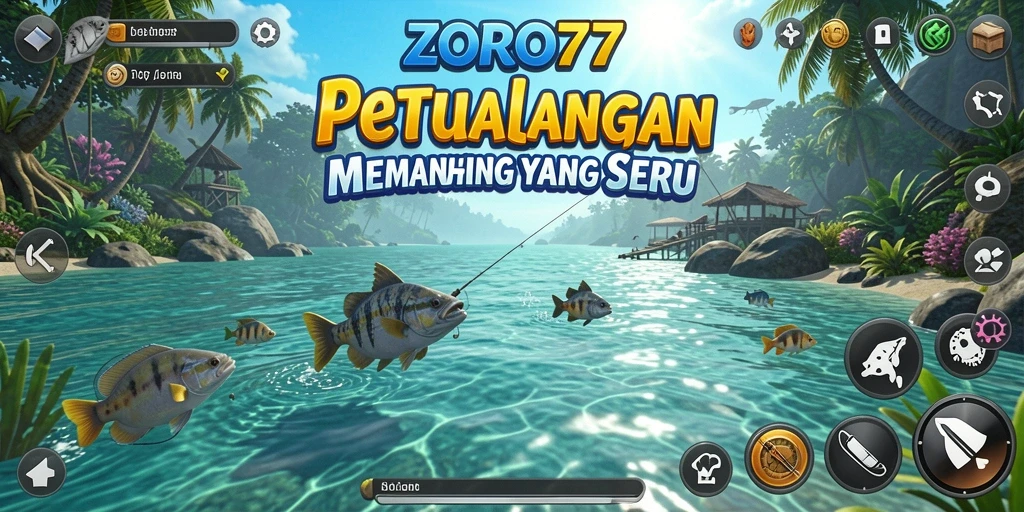 Tampilan gameplay <strong>ZORO77</strong> dengan aksi memancing yang seru.